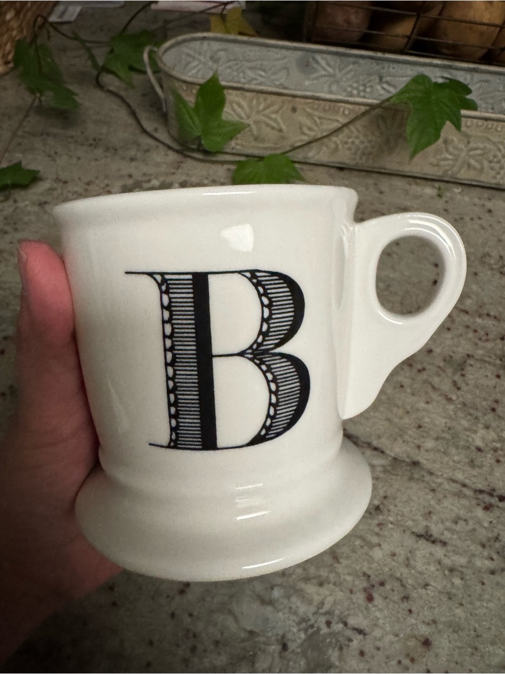 Anthropologie White Ceramic Mug with Black 'B' Monogram